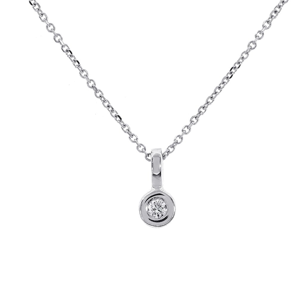 010 Ct Tw Bezel Set Round Diamond Pendant Link Chain 14k Gold Necklace